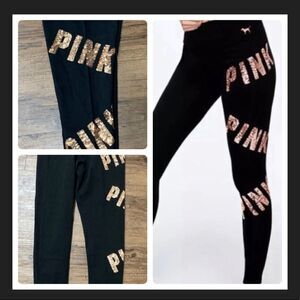 NEW VICTORIA’S SECRET PINK BLING ROSE GOLD YOGA LEGGINGS S